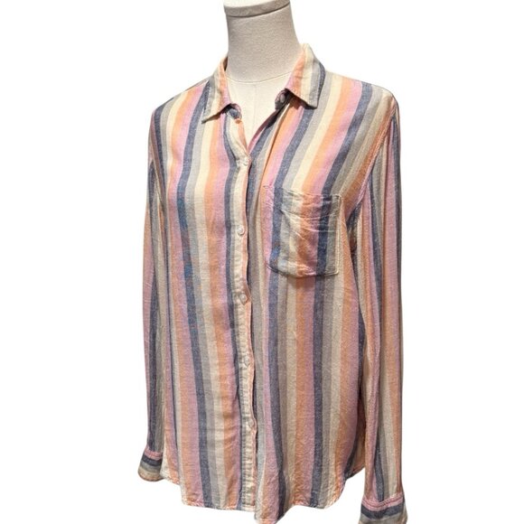 Rails Charli Linen Blend Rainbow Long Sleeve Button Down Shirt Women’s Small - Picture 3 of 14